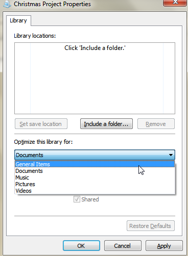 Set the Properties of a New Windows 7 Library Set the Properties of a New Windows 7 Library - 1