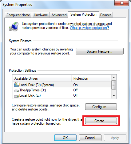 create system restore point create system restore point