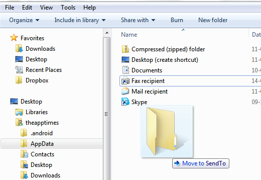 move to sendto folder move to sendto folder
