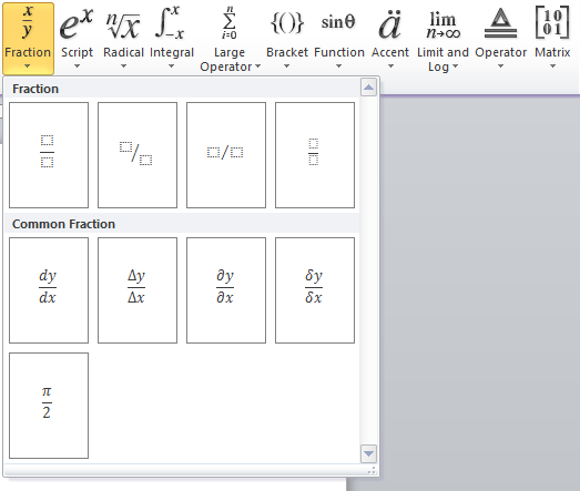 how to create fractions in microsoft word