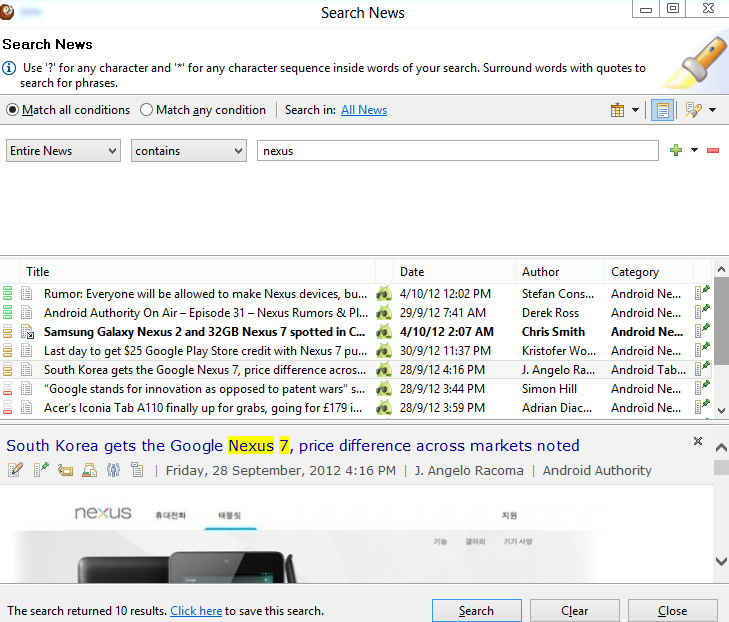 RSS Feed Reader for Windows 8  - Search