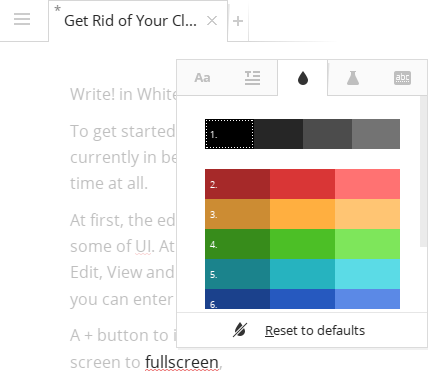 Color palette in the writing editor