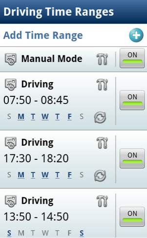 safe driving app driving time range in Safe Driving + Auto SMS app