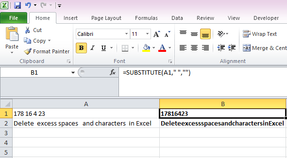 remove spaces in excel completely