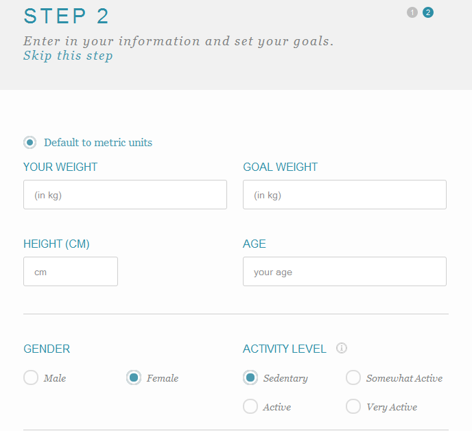 signing up to foodcount