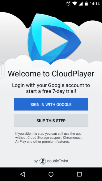 CloudPlayer Welcome screen
