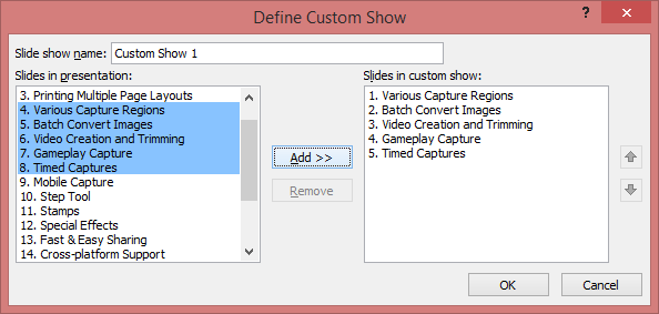define the custom show