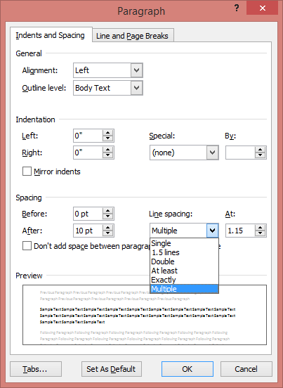 where is the paragraph dialog box launcher in word 2013