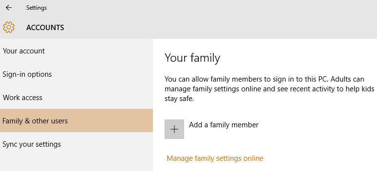 Windows 10 User Accounts - Add a family member