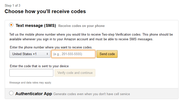 choose how you'll receive codes