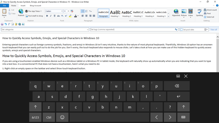 Touchscreen Keyboard in Windows 10