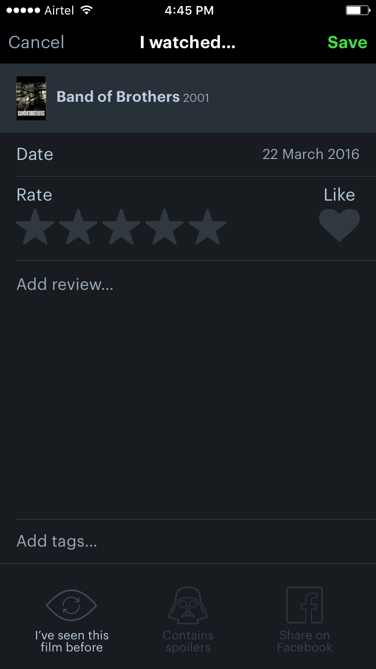 Writing a movie review in Letterboxd