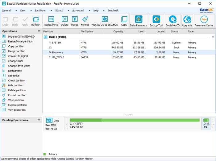 EaseUS Partition Master Free edition