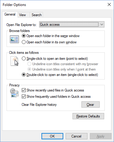 Remove Recently Used Files and Folders from Quick Access