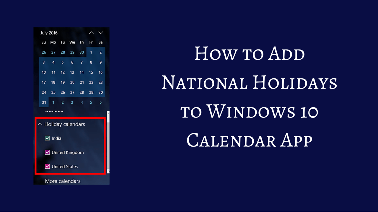Add National Holidays to Windows 10 Calendar App