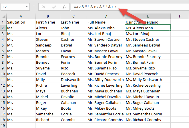 How to Combine the Contents of Multiple Cells in Excel Using Ampersand