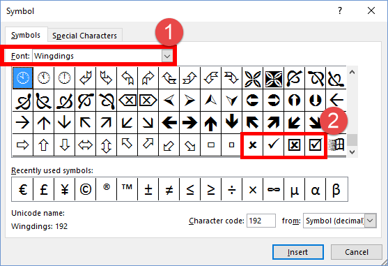 how insert tick in word