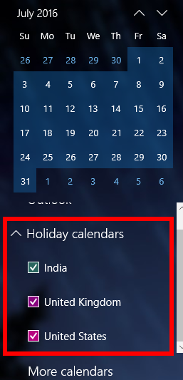 Temporarily hide holiday calendars