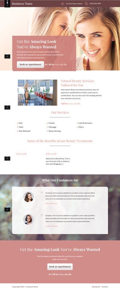 Business Landing Page Templates - For Beauty Salons