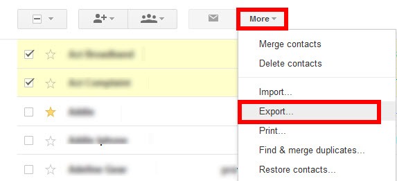 Export Google contacts