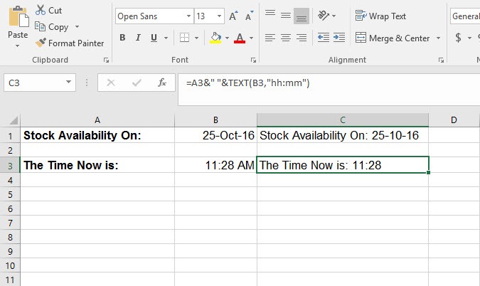 How to Combine Text with Time in Excel