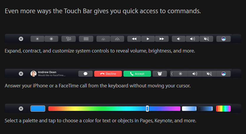 touch bar options