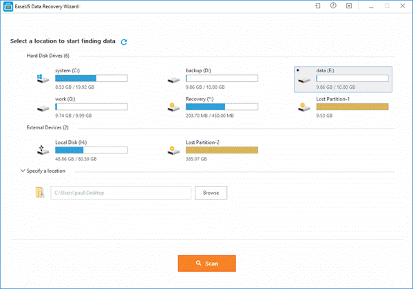 location of data - EaseUS Data Recovery Wizard Free 11.8
