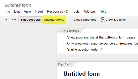 Google Form change theme command