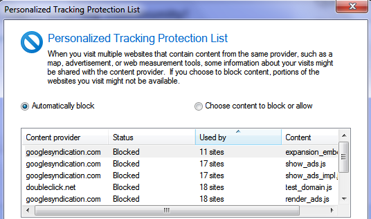 personalised tracking protection list