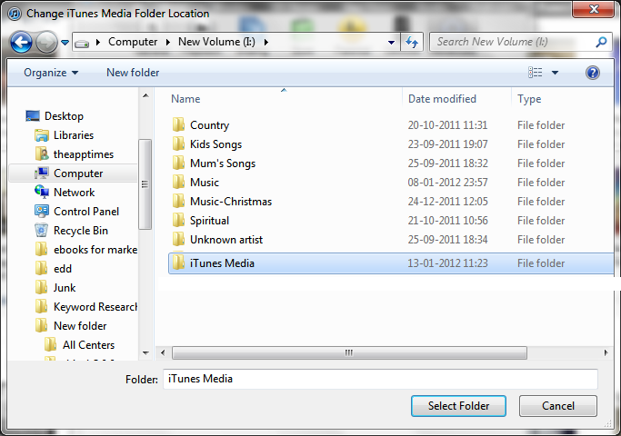 How to Move iTunes folder to Another Location in Windows 7