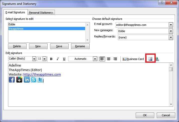 insert signature in outlook