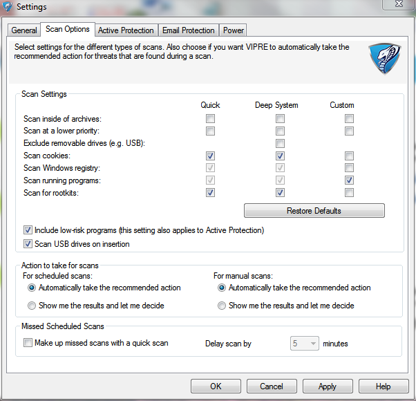 vipre scan options