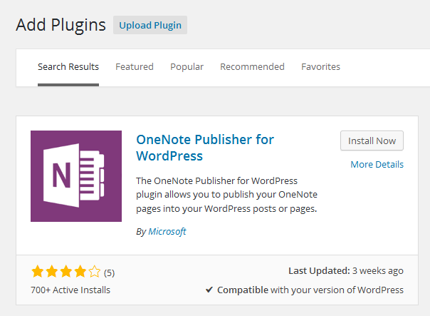 install OneNote Publisher for WordPress Plugin