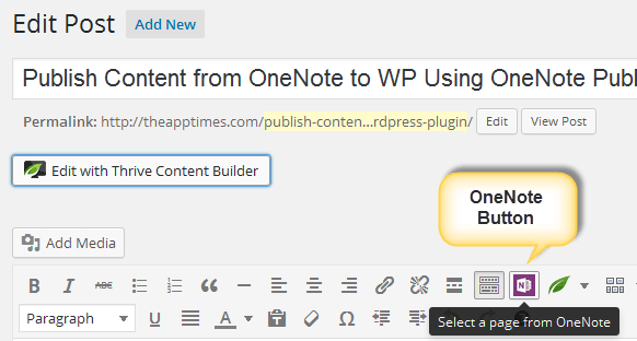 onenote icon in wordpress dashboard