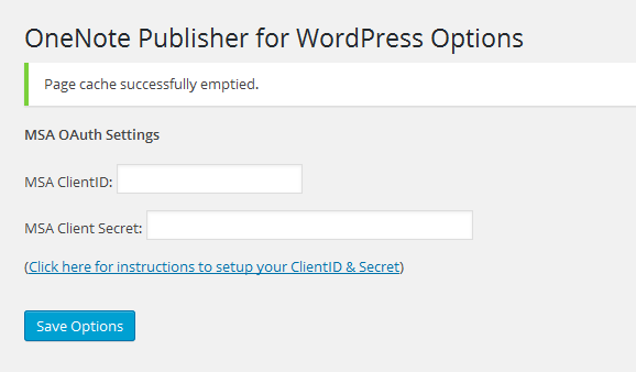 OneNote Publisher for WordPress Plugin Settings