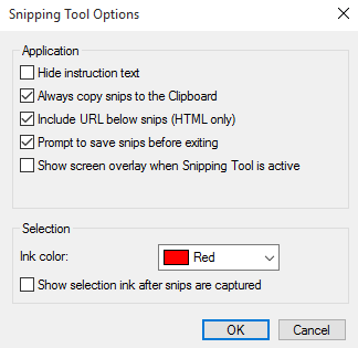 Snipping tool Options