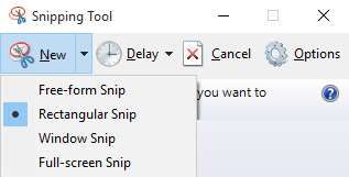 snipping tool menu options