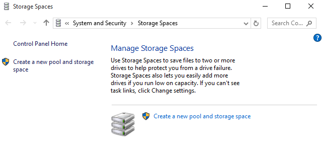 create storage spaces in windows 10