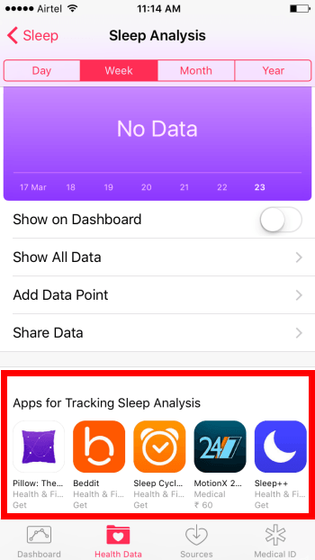 Third party apps on health app dashboard