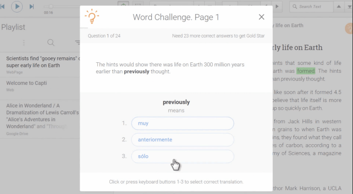 Word Challenge in Capti