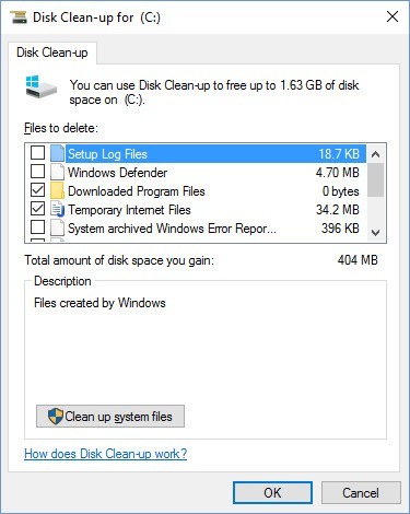 Disk Cleanup Files Identified for Removal