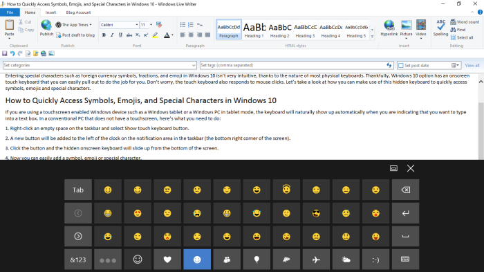 Emoji layout in Touchscreen keyboard