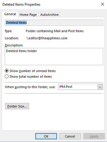How to Display Total Number of Messages in Deleted Folder in Outlook