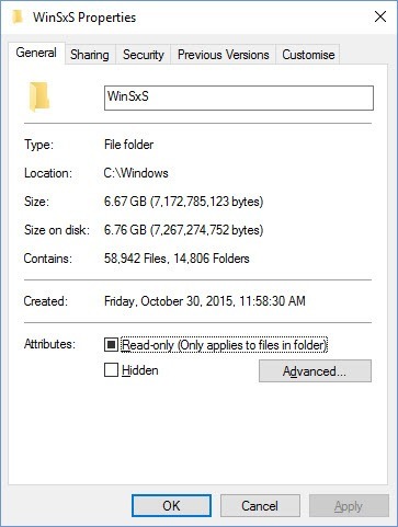 The WinSxS Folder Properties