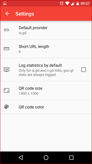 URL Shortener App Settings