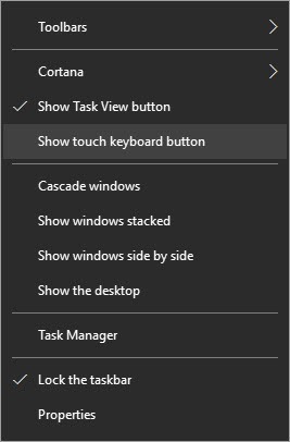 show touch keyboard button