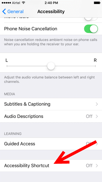 Accessibility Shortcut in General Settings