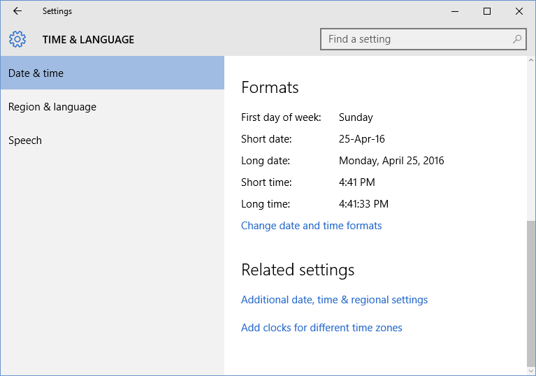 Change date and time formats