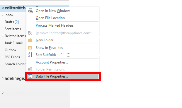 Outlook Data File Properties