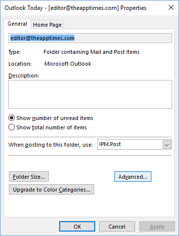 Outlook Today dialog